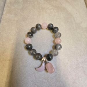 Pulsera de Piedras Naturales con Charm de Luna y Rosa Claro para Mujer Joyería Elegante y Minimalista