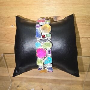 Pulsera multimineral en bruto engarzada en plata 925, trabajo artesanal