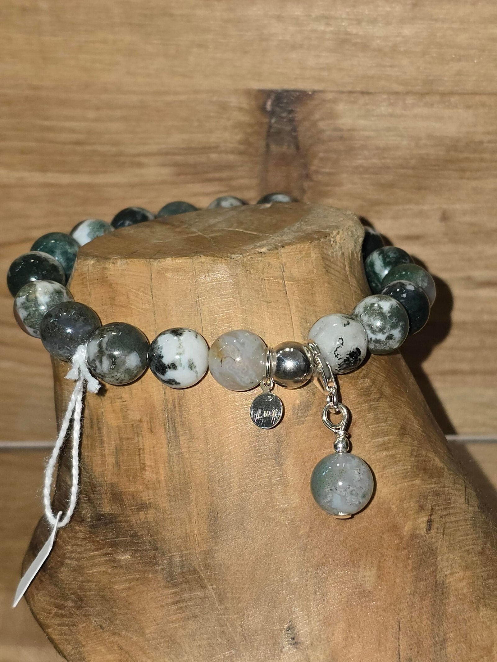 Pulsera elastica de Agata Arbol acabados en plata 925. Fabricacion propia