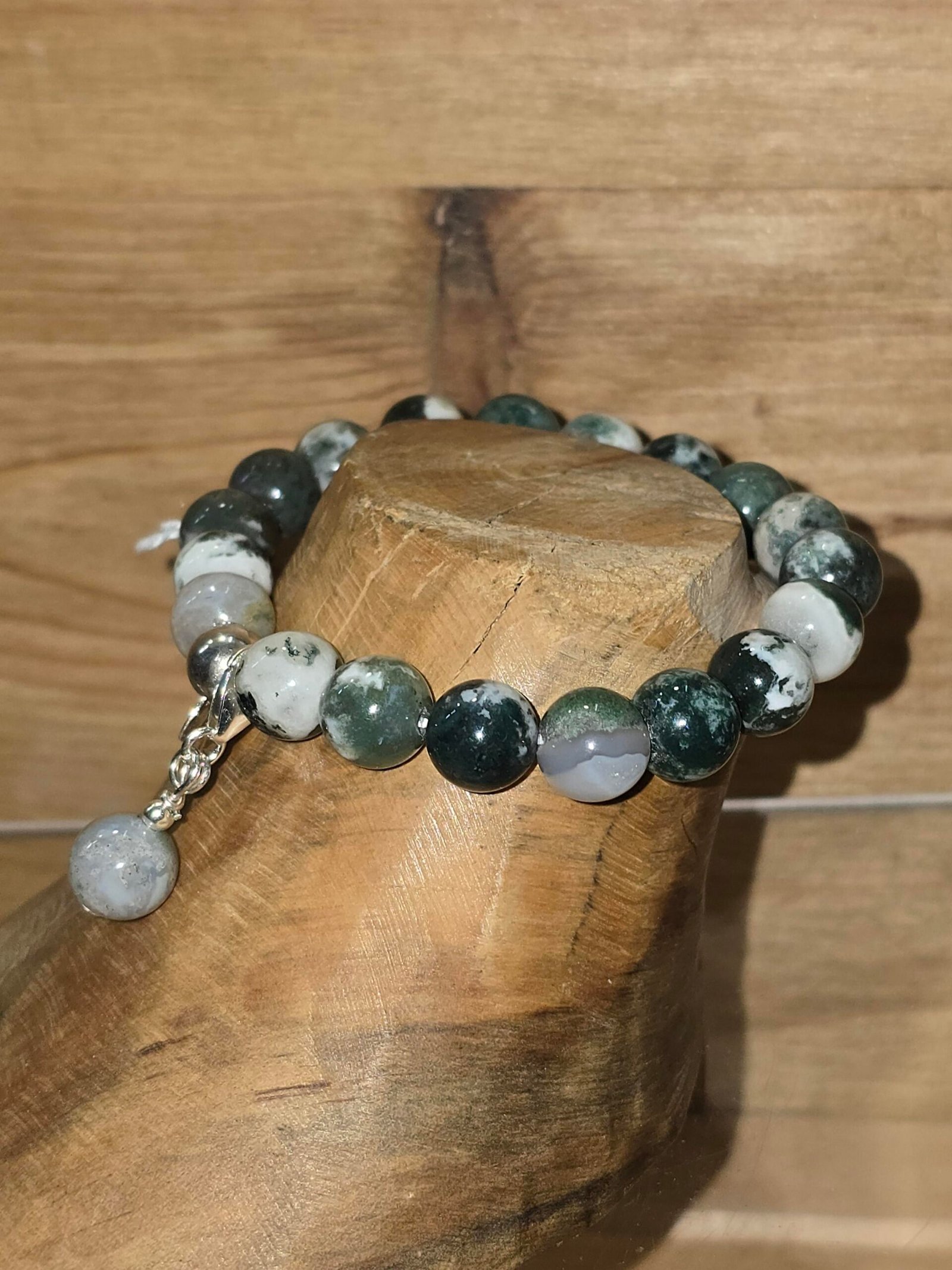 Pulsera elastica de Agata Arbol acabados en plata 925. Fabricacion propia - Imatge 2